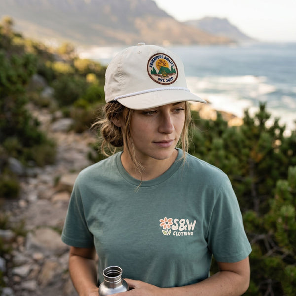 "Adventure Awaits" Cap - Sand - Stoked&Woke Clothing