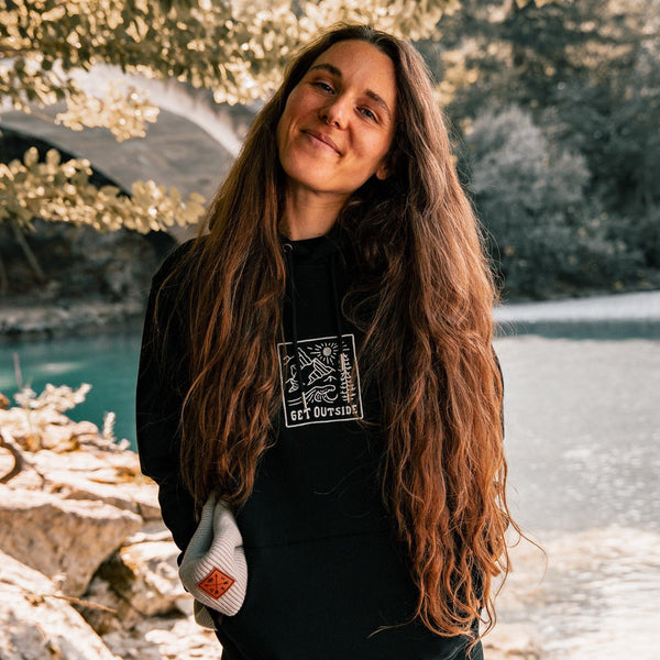 Organic Embroidered "Get Outside" Hoodie - Stoked&Woke Clothing