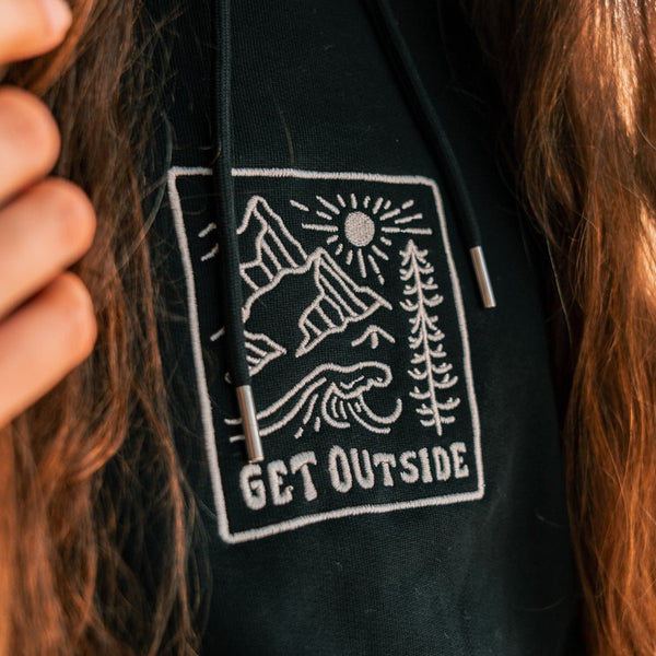 Organic Embroidered "Get Outside" Hoodie - Stoked&Woke Clothing