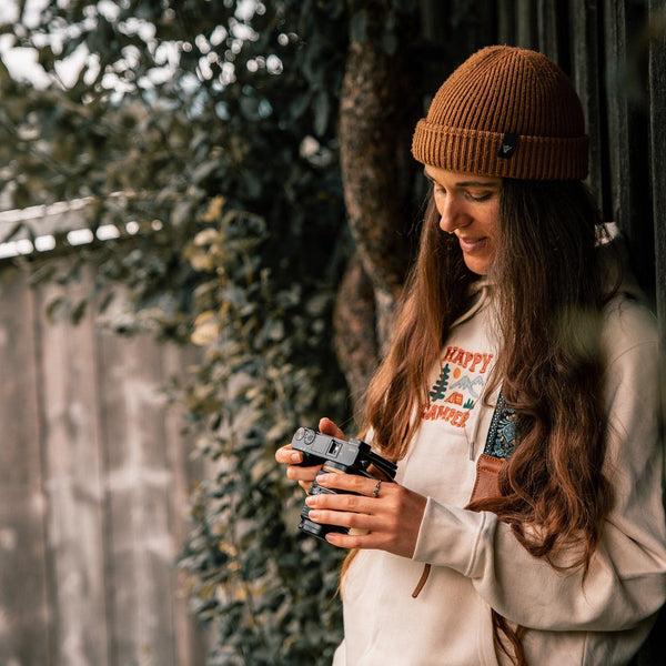 Organic Embroidered "Happy Camper" Hoodie - Stoked&Woke Clothing