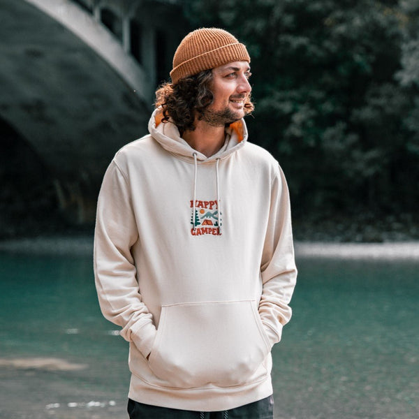 Organic Embroidered "Happy Camper" Hoodie - Stoked&Woke Clothing
