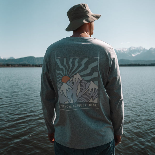 Organic "Reach.Conquer.Rise" Long Sleeve Tee - Stoked&Woke Clothing
