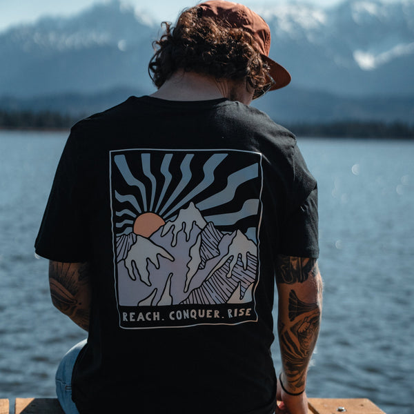 Organic "Reach.Conquer.Rise" Tee - Stoked&Woke Clothing