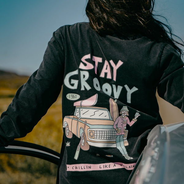 Stone Washed "Stay Groovy" Long-sleeve Tee - Stoked&Woke Clothing