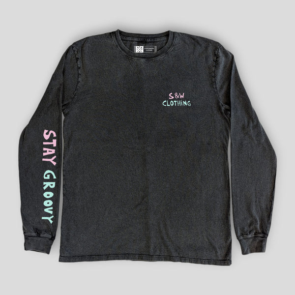 Stone Washed "Stay Groovy" Long-sleeve Tee - Stoked&Woke Clothing