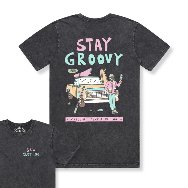 Stone Washed "Stay Groovy" Tee - Stoked&Woke Clothing