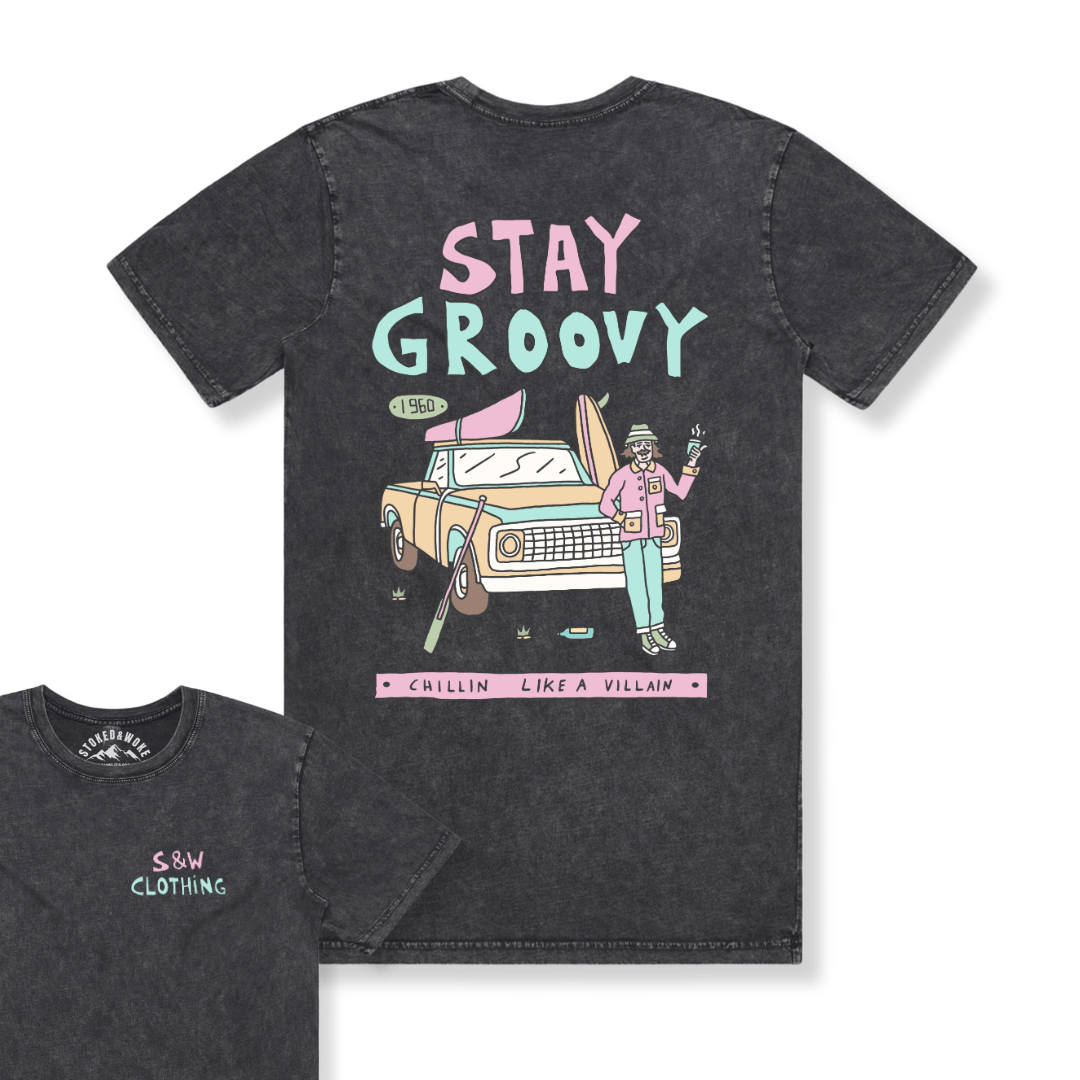 Stone Washed "Stay Groovy" Tee - Stoked&Woke Clothing