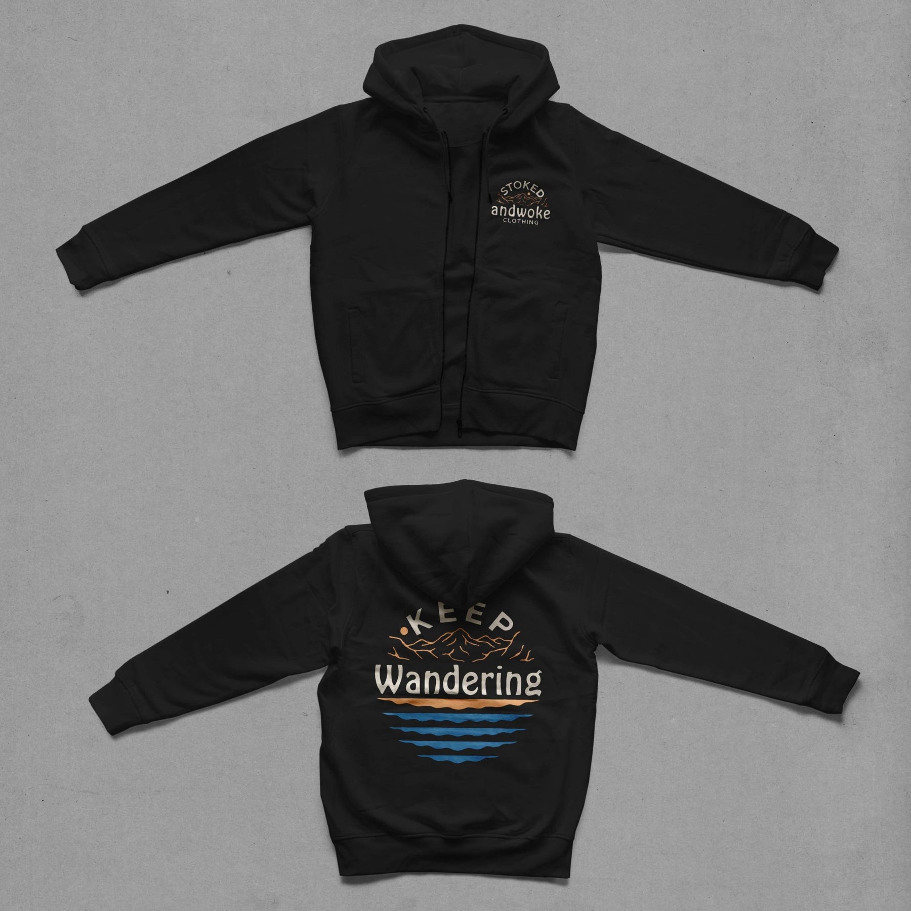 Organic "Keep Wandering" Zip-up Hoodie - Stoked&Woke Clothing