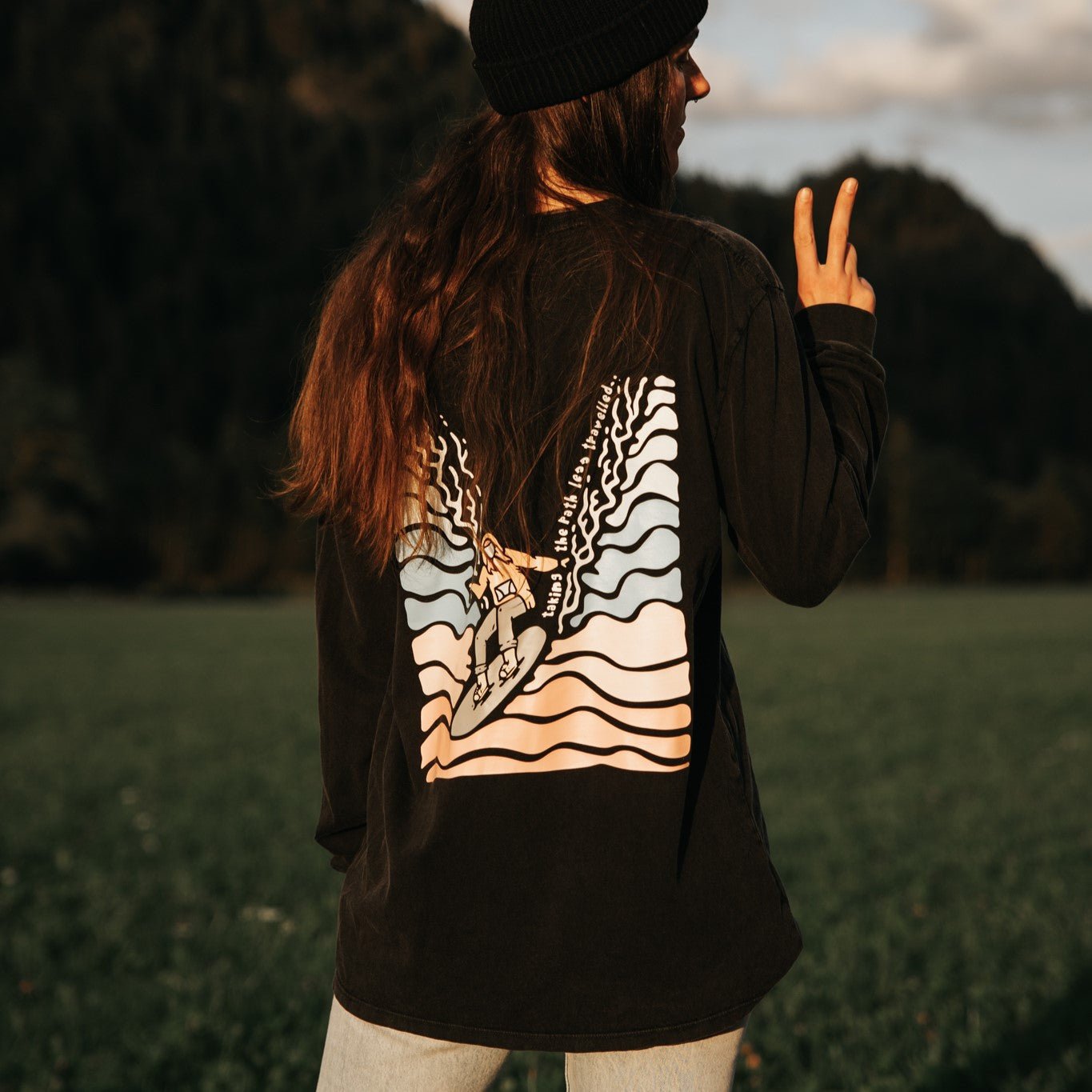Stone Washed "Path Less Travelled" Long-sleeve Tee - Stoked&Woke Clothing