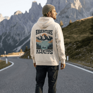 Organic "Adventure Awaits" Hoodie - Stoked&Woke Clothing