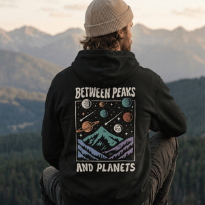 Organic "Between Peaks and Planets" Hoodie - Stoked&Woke Clothing