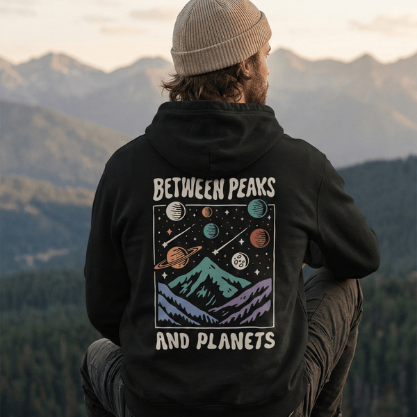 Organic "Between Peaks and Planets" Hoodie - Stoked&Woke Clothing
