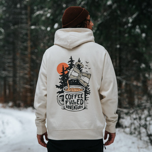 Organic "Coffee Filled Adventure" Hoodie - Stoked&Woke Clothing