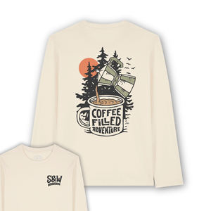 Organic "Coffee Filled Adventure" Long Sleeve Tee - Stoked&Woke Clothing