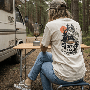 Organic "Coffee Filled Adventure" Tee - Stoked&Woke Clothing