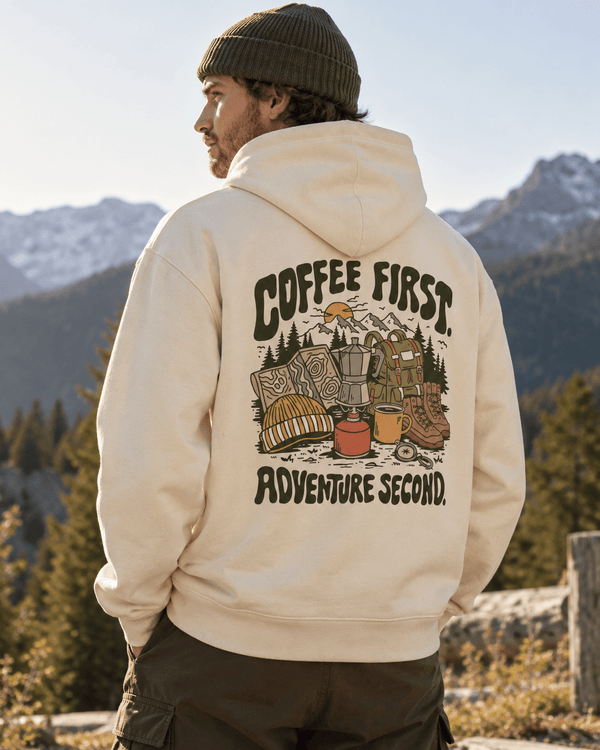 Organic "Coffee First" Hoodie - Stoked&Woke Clothing