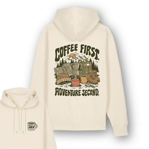 Organic "Coffee First" Hoodie - Stoked&Woke Clothing