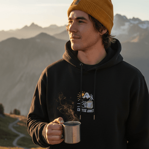 Organic Embroidered "Coffee Addict" Hoodie - Stoked&Woke Clothing