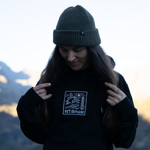 Organic Embroidered "Get Outside" Hoodie - Stoked&Woke Clothing