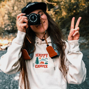 Organic Embroidered "Happy Camper" Hoodie - Stoked&Woke Clothing