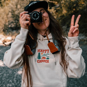Organic Embroidered "Happy Camper" Hoodie - Stoked&Woke Clothing