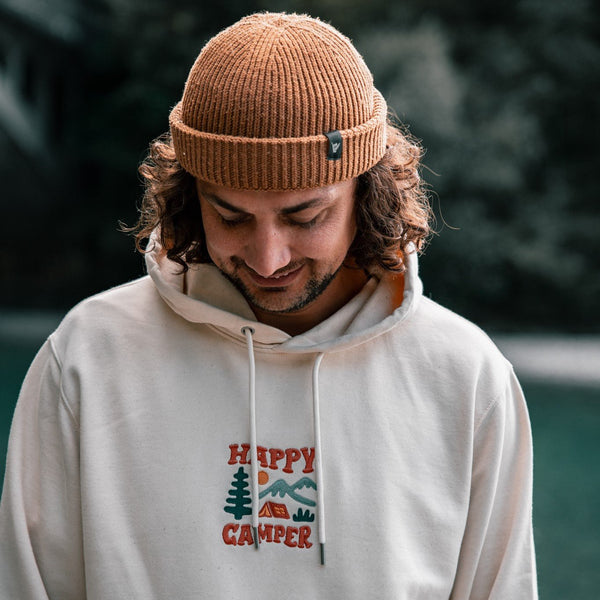 Organic Embroidered "Happy Camper" Hoodie - Stoked&Woke Clothing