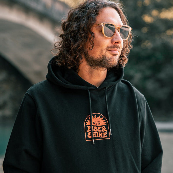 Organic Embroidered "Rise and Shine" Hoodie - Stoked&Woke Clothing