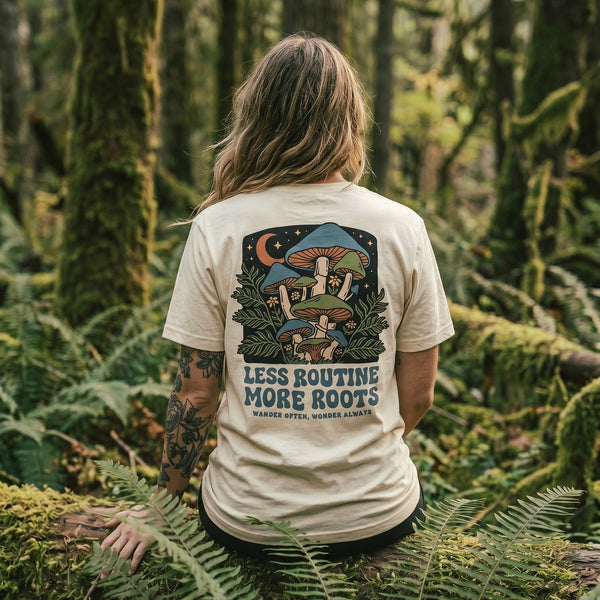 Organic "Less Routine, More Roots" Tee - Stoked&Woke Clothing