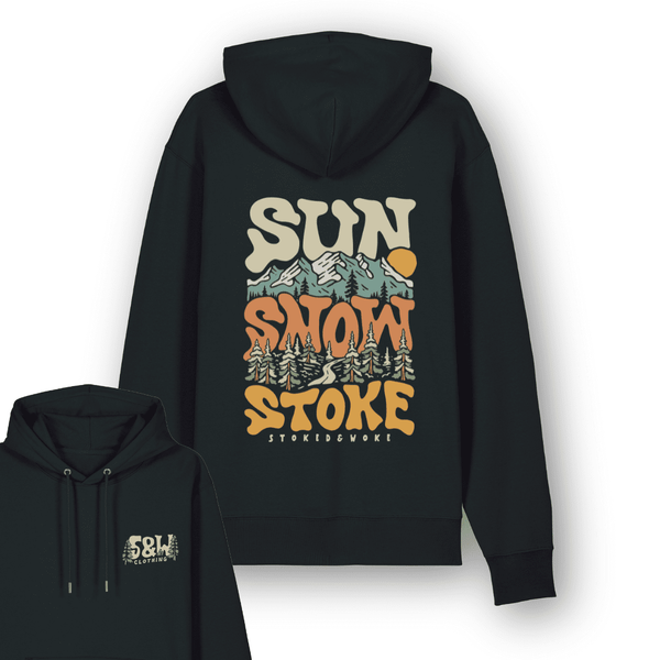 Organic "Sun, Snow, Stoke" Hoodie - Stoked&Woke Clothing