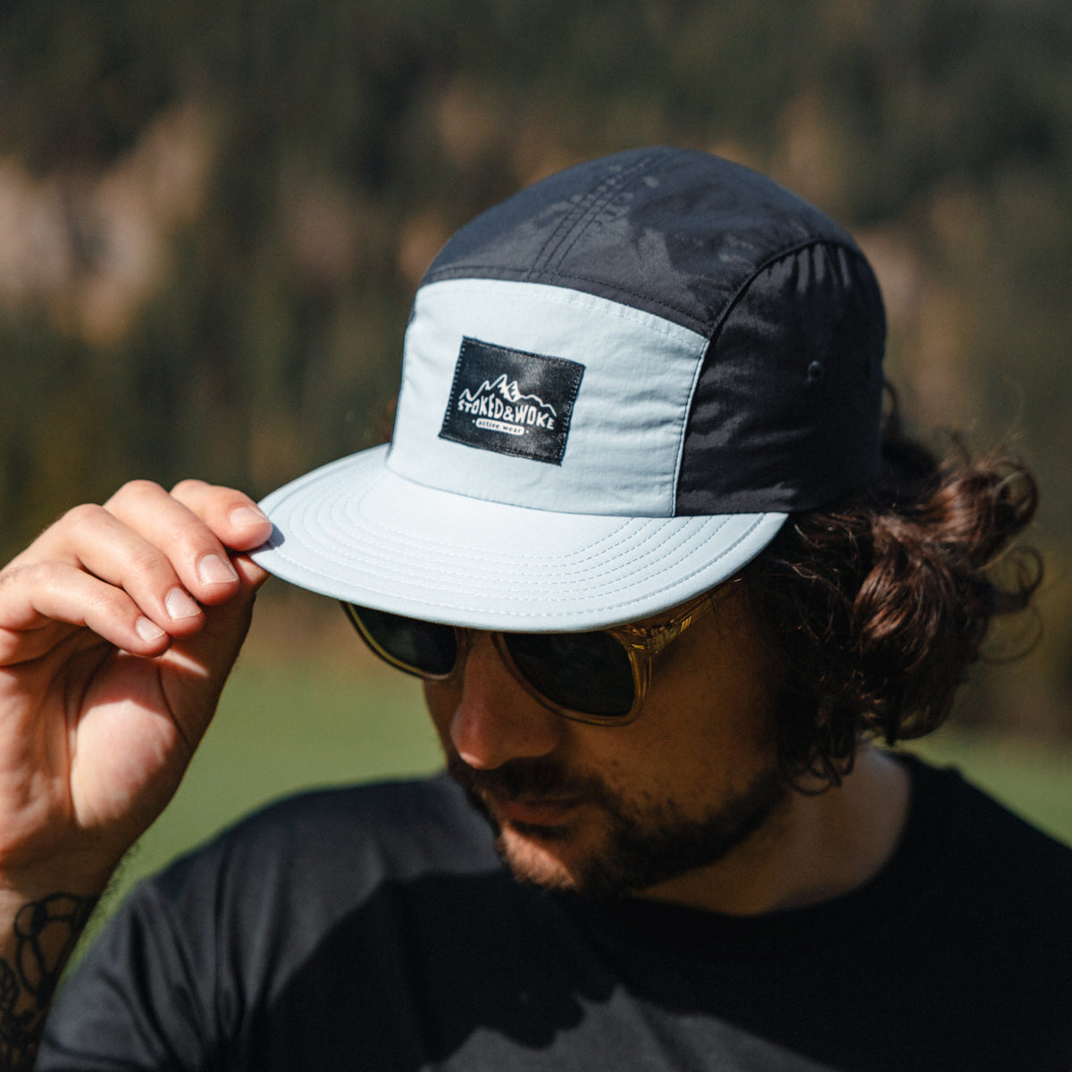 Recycled "Active" five - panel Cap in Powder/Navy - Stoked&Woke Clothing