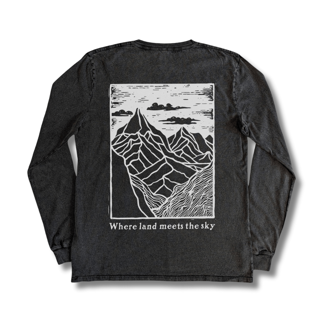 Stone Washed "Land Meets Sky" Long - sleeve Tee - Stoked&Woke Clothing