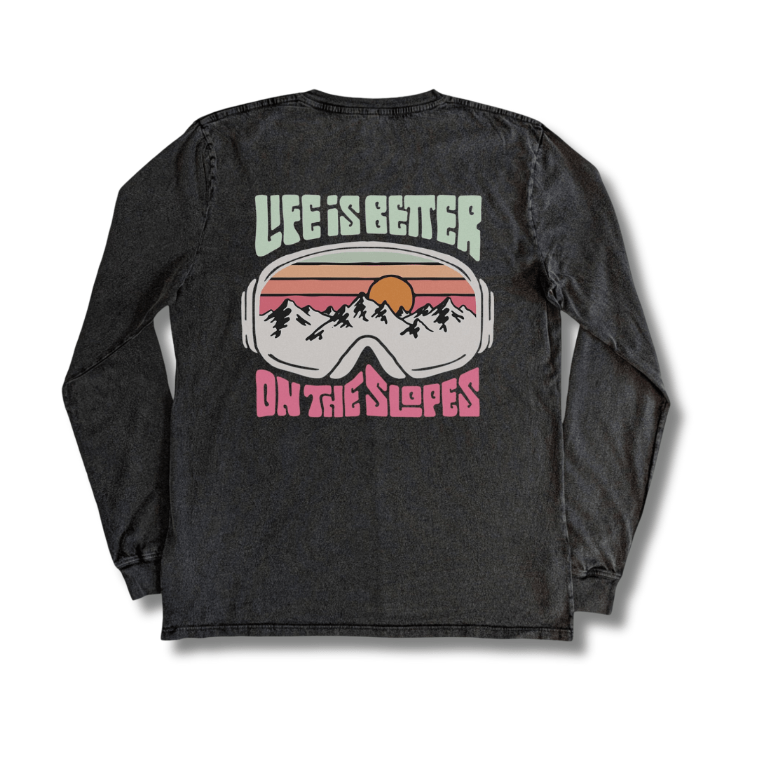 Stone Washed "On The Slopes" Long - sleeve Tee - Stoked&Woke Clothing