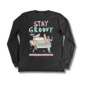 Stone Washed "Stay Groovy" Long - sleeve Tee - Stoked&Woke Clothing