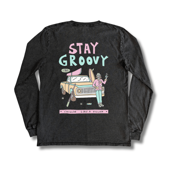 Stone Washed "Stay Groovy" Long - sleeve Tee - Stoked&Woke Clothing