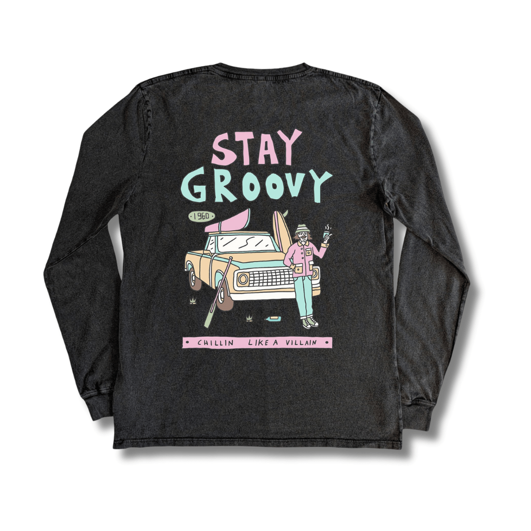 Stone Washed "Stay Groovy" Long - sleeve Tee - Stoked&Woke Clothing