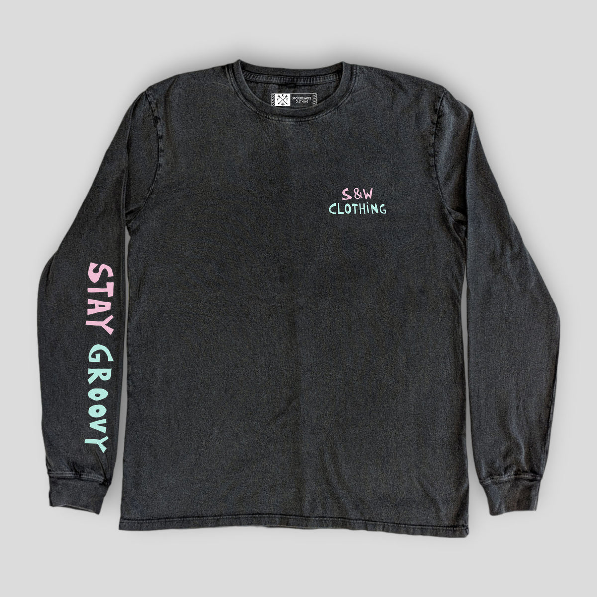 Stone Washed "Stay Groovy" Long-sleeve Tee - Stoked&Woke Clothing