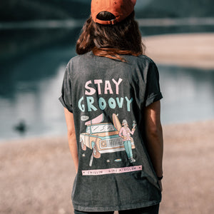 Stone Washed "Stay Groovy" Tee - Stoked&Woke Clothing