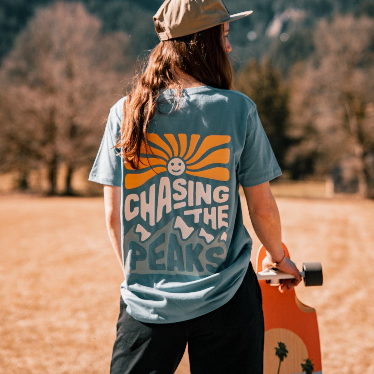 Sky Blue "Chasing Peaks" Tee - Stoked&Woke Clothing