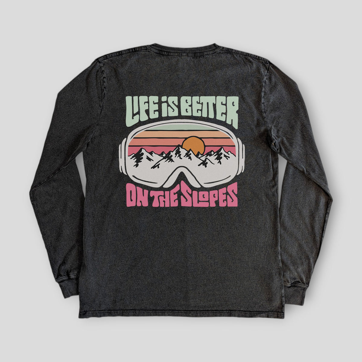 Stone Washed "On The Slopes" Long-sleeve Tee - Stoked&Woke Clothing