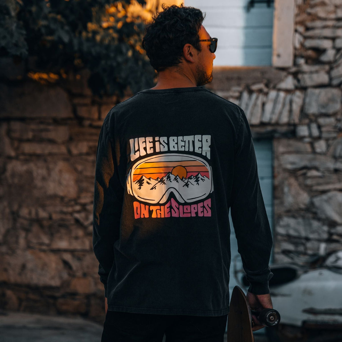 Stone Washed "On The Slopes" Long-sleeve Tee - Stoked&Woke Clothing